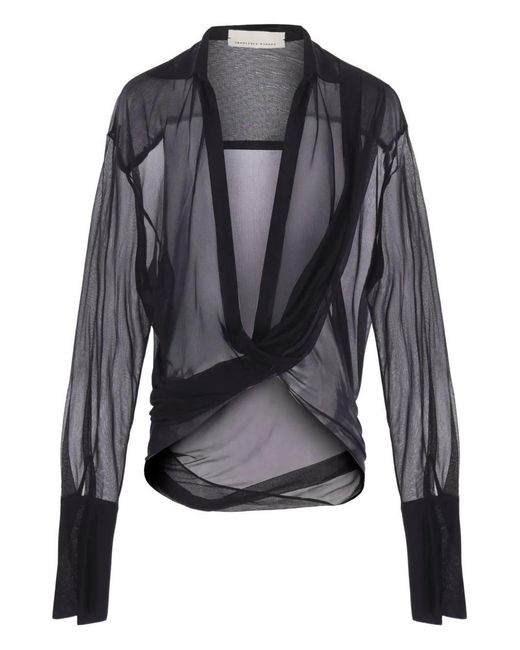 Francesco Murano Women's Black Semi-Sheer Blouse