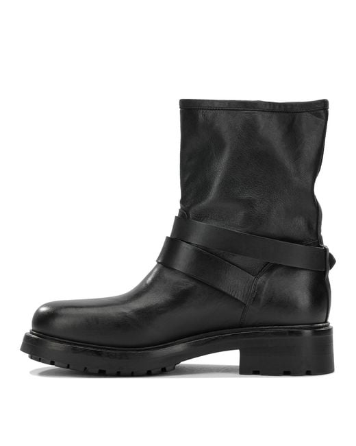 Strategia Black Leather Rubber Boots Ankle