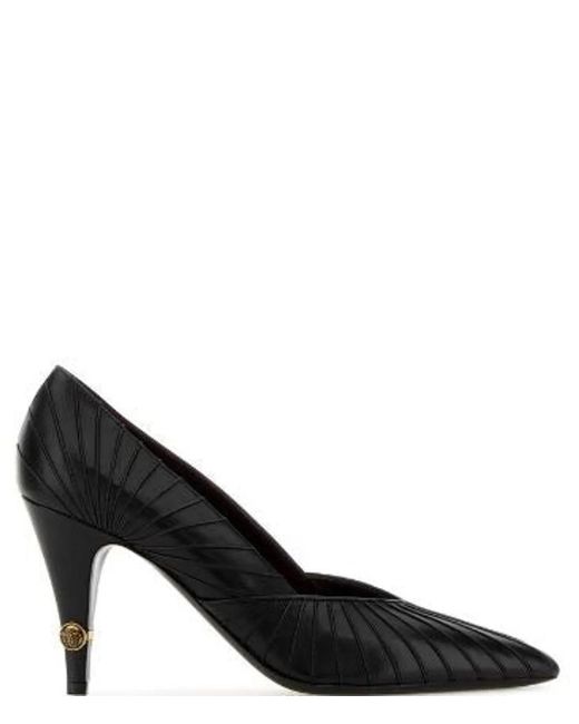 Versace Black Leather Flat Shoes