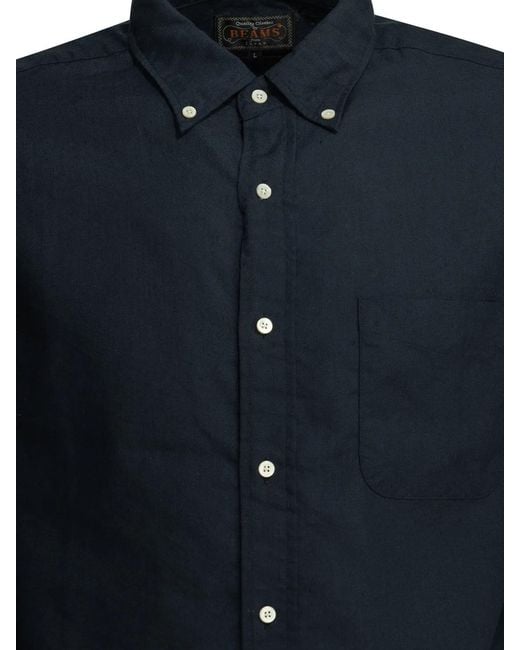 Beams Plus Blue Coolmax Linen Polyester Casual Shirt for men