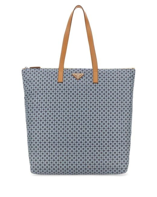 Prada Blue Printed Re-Nylon Shopping Bag for men