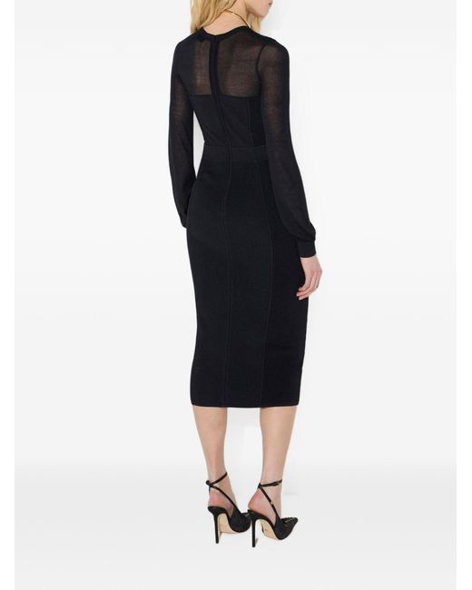 Elisabetta Franchi Blue Ribbed Jacquard Midi Dress