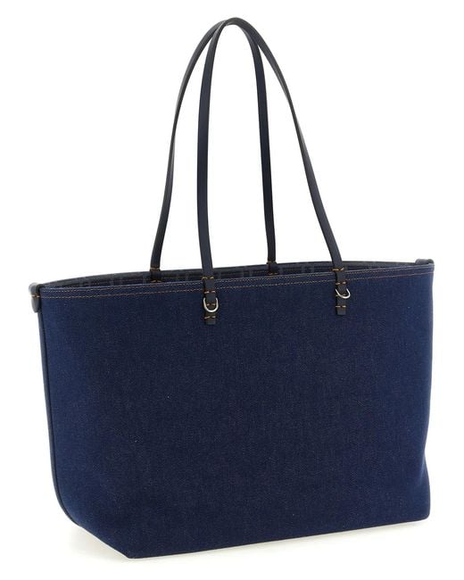 Fendi Blue 'Roll' Medium Reversible Shopping Bag