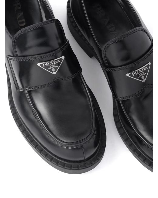 Prada Black Chocolate Brushed-Leather Loafers for men