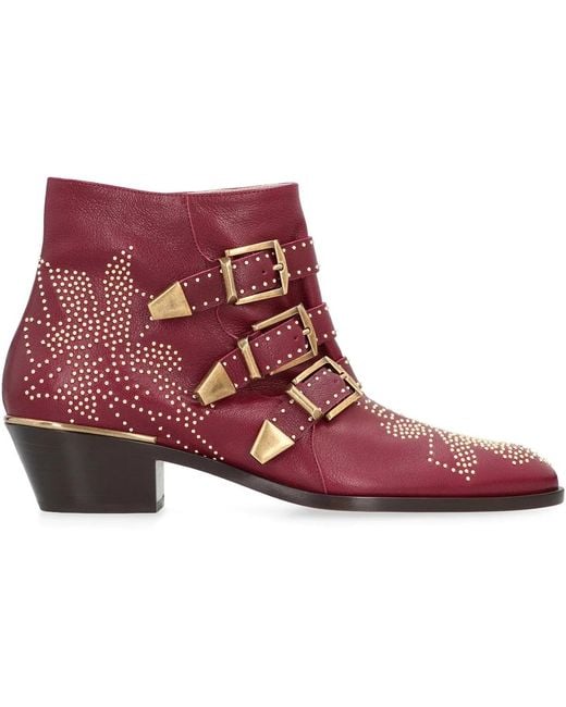 Chloé Red Susanna Ankle Boots