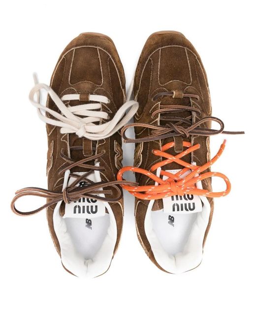 Miu Miu Brown Lace-Up Calf Leather Sneakers