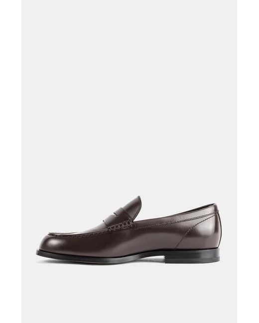 Tod's White Mocassin En Cuir Poli Brun Foncé for men