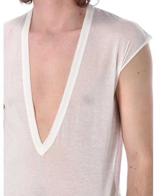 Rick Owens White Dylan T With Deep V Neck for men