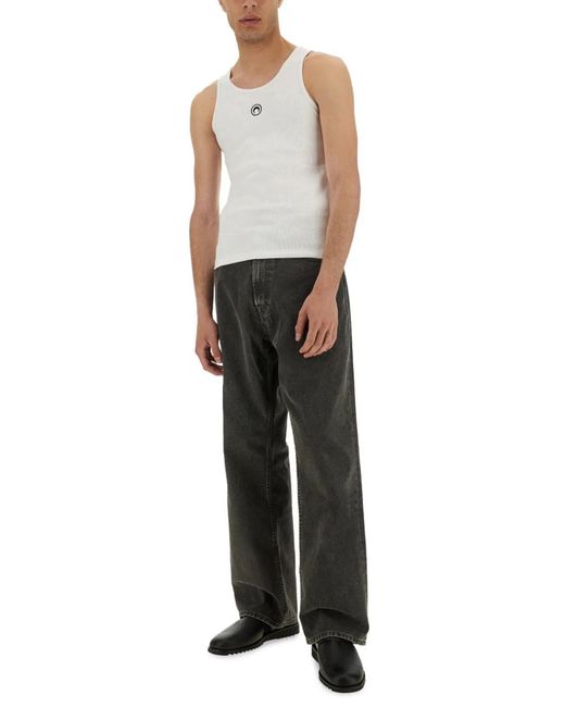 MARINE SERRE White Ribbed Tank Top With Moon Logo for men