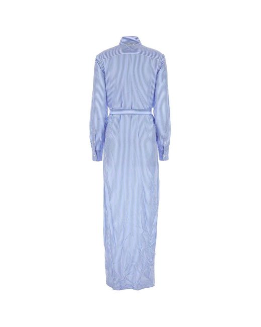 Prada Blue Printed Silk Shirt Dress