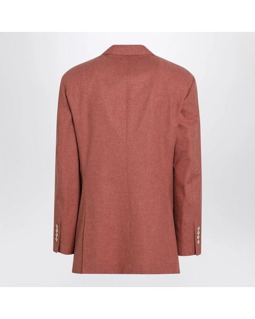 Brunello Cucinelli Red Peach Double-Breasted Wool-Blend Jacket for men