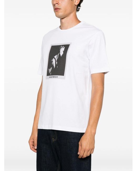 Emporio Armani White Printed Cotton T-Shirt for men