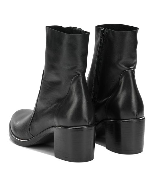 Strategia Black Leather Rubber Boots Ankle