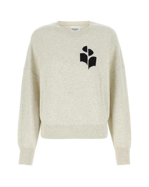 Isabel Marant White Melange Cotton-Wool Blend Marled Knit Sweater
