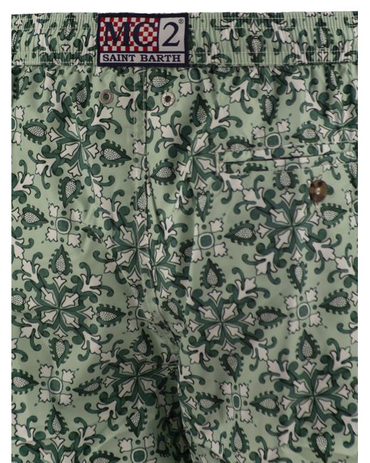Mc2 Saint Barth Green Lightweight Fabric Swimming Costume With Print for men