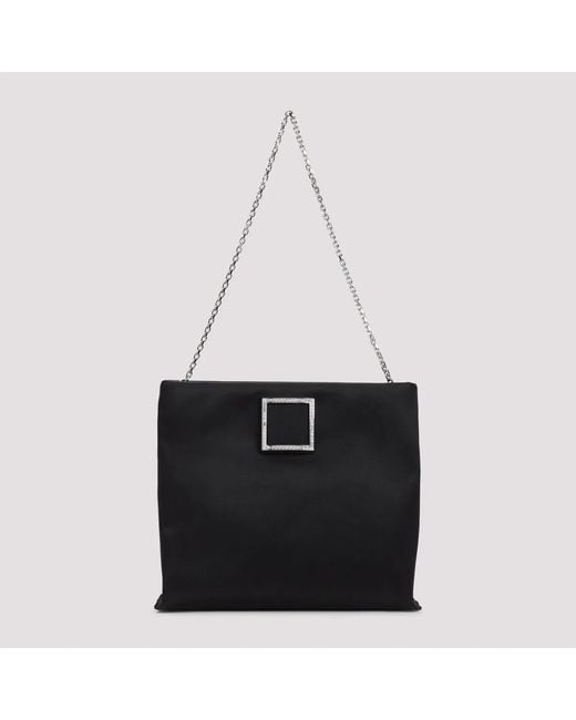 Roger Vivier Black Trompette Strass Soft Satin Clutch