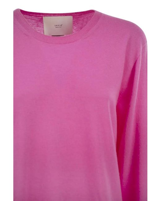 Vanisé Pink Cashmere Crew-Neck Jumper With Fluid Silhouette