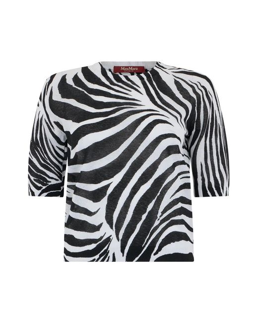 Max Mara Black Animal Print Sweater With Short Sleeves