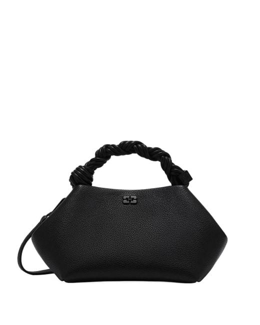 Ganni Black Compact Bou Tote Bag With Twisted Handles