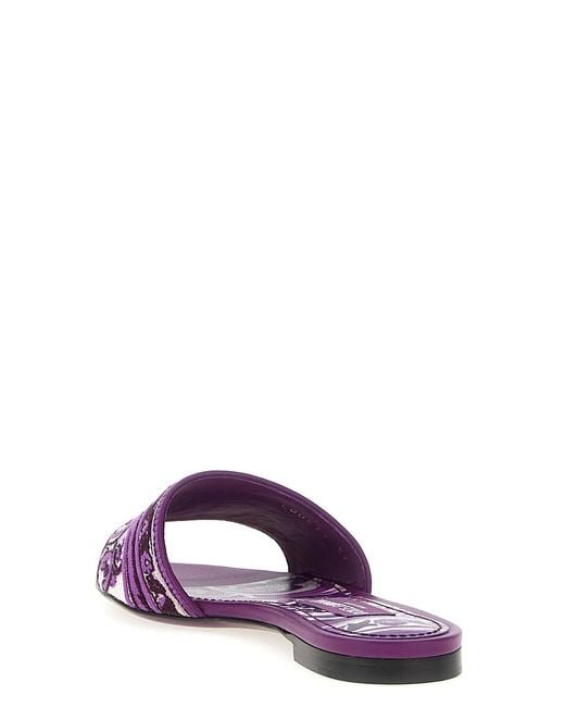 Dolce & Gabbana Purple Dolce & Gabbana 'Maiolica' Embroidery Slides
