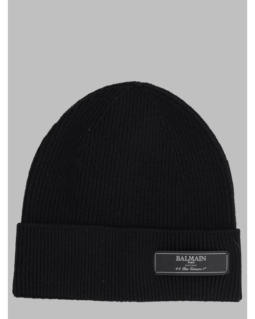 Balmain Black Berretto Con Patch Logo for men