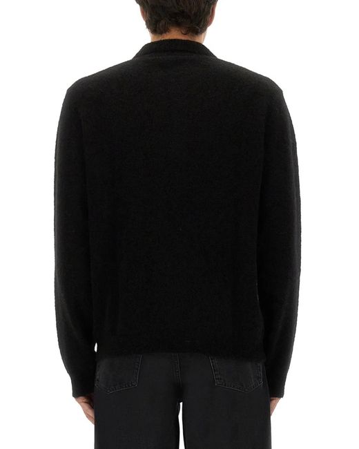 sunflower Black Wool Sweater With Polo Collar for men