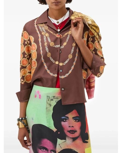 Versace Brown "The Lover" Print Silk Twill Shirt