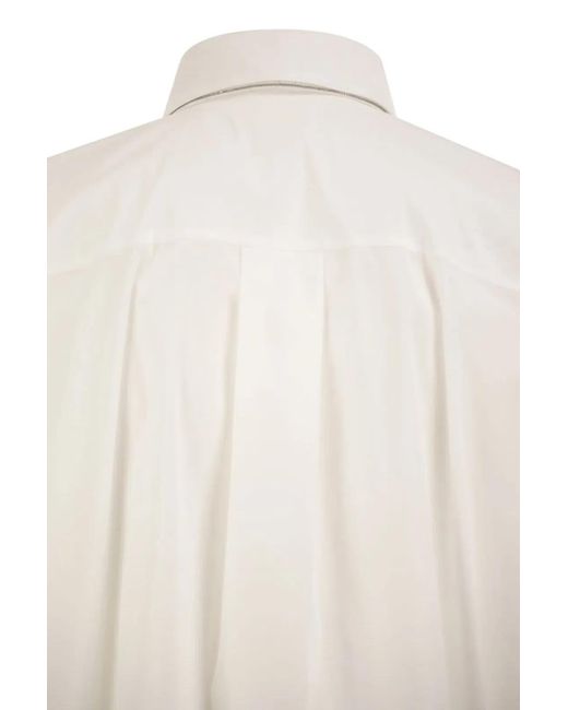 Brunello Cucinelli White Stretch Cotton Shirt With Tie
