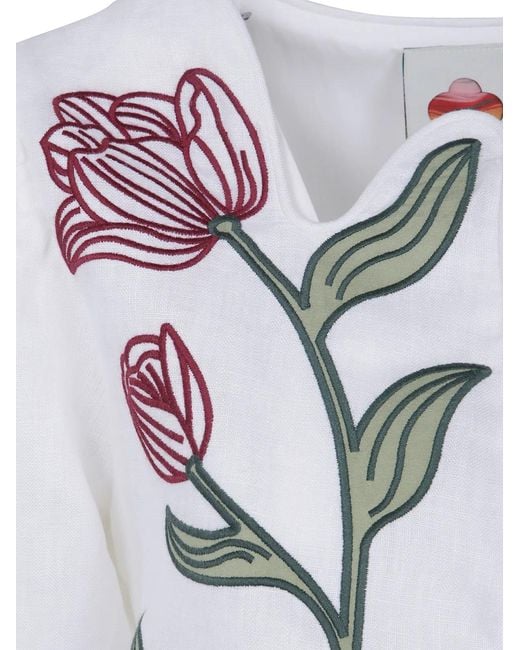 Farm Rio White "Flower" Crop Top Short Sleeve