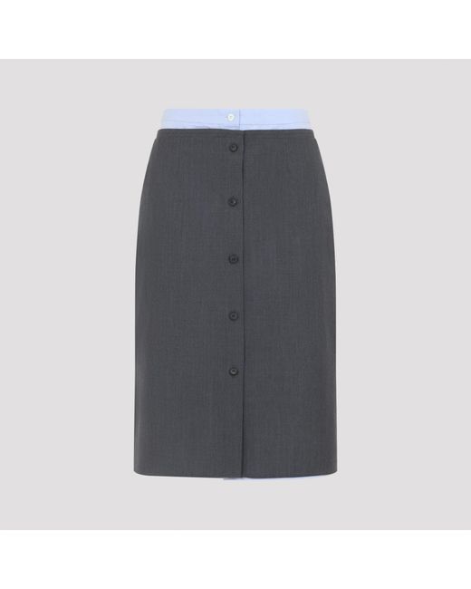 Prada Gray Midi Skirt With Button