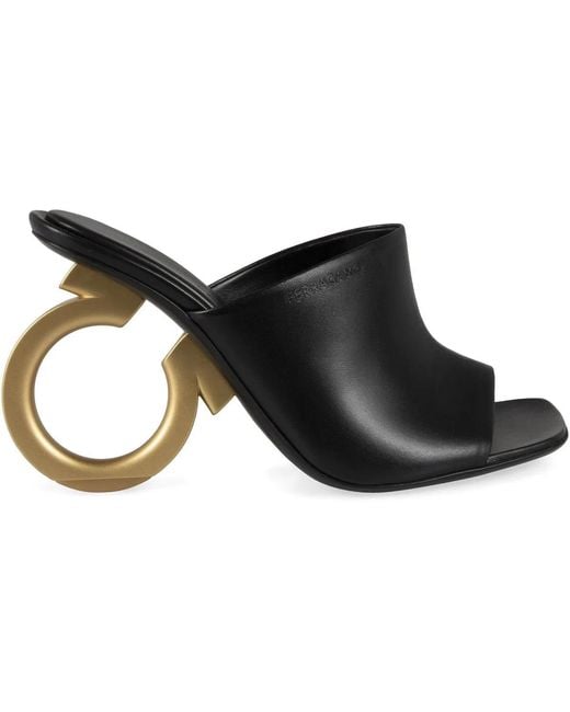 Ferragamo Black Astro Leather Mules