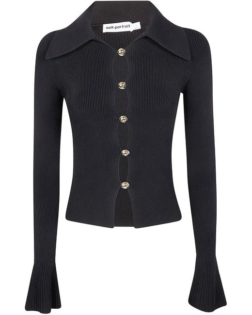 Self-Portrait Blue Button Down Knit Top