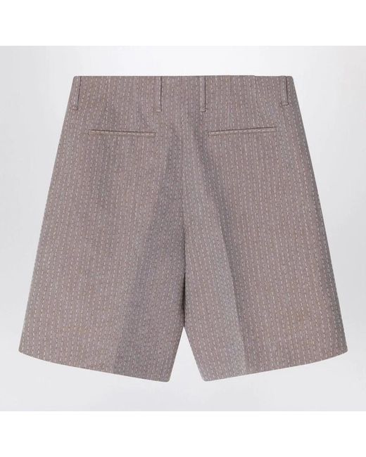 Fendi Gray Jacquard Bermuda Shorts With Topstitching for men