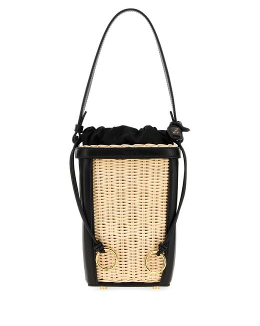 Alaïa Black Alaia Two-Tone Wicker And Leather Small Bucket Bag