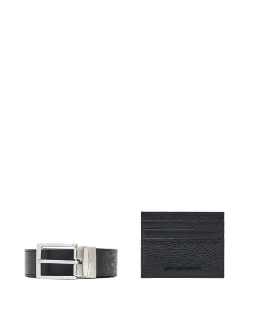 Emporio Armani White Leather Card Case And Belt Set for men