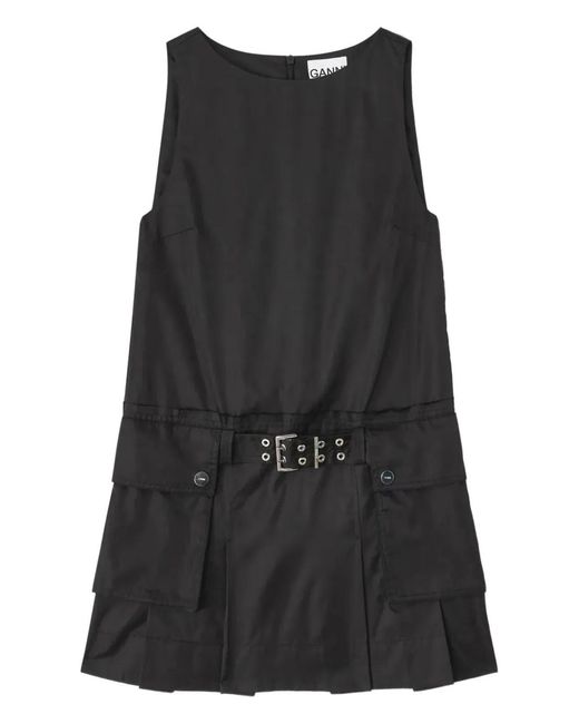 Ganni Black Polyamide Duchesse Mini Dress