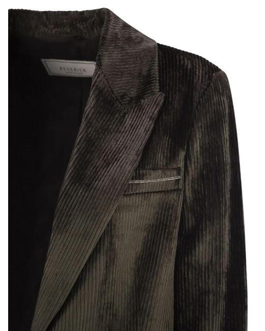Peserico Black Velvet Blazer With Thousand Stripes