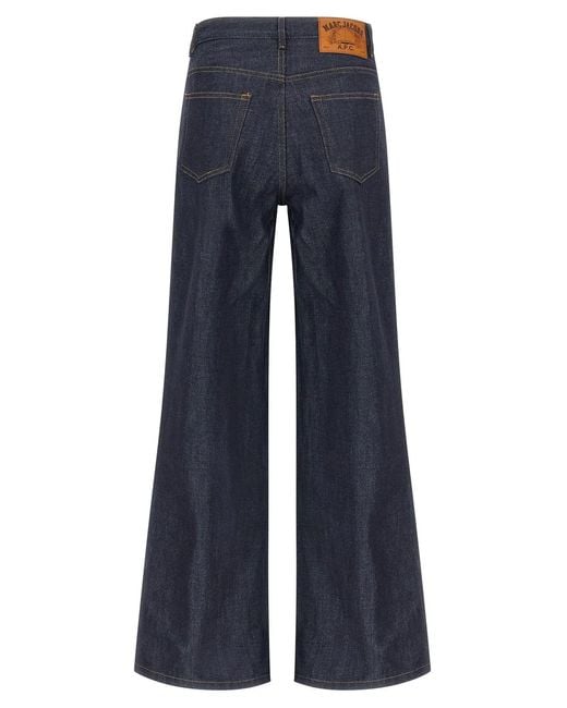 A.P.C. Blue Wide-Leg Rigid Denim Jeans With Contrast Stitching
