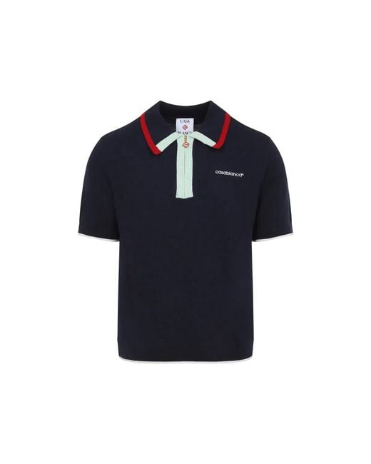 Casablanca Blue Short-Sleeve Knitted Track Polo for men