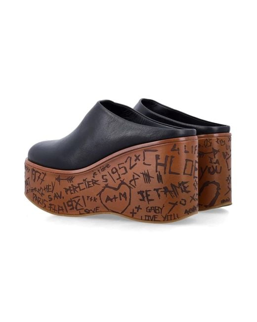 Chloé Black Maxime Leather Wedge Mules