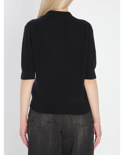 Khaite Black Shrunken Cashmere Polo Shirt