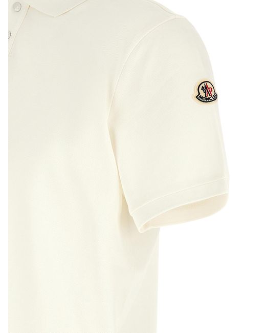 Moncler White Logo Patch Polo Shirt for men