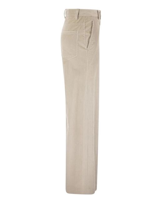 Brunello Cucinelli Natural Fluid Corduroy Sartorial Track Trousers With Jewellery