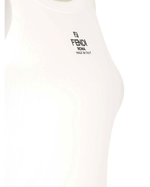 Fendi White Tanktop Canale Blanco Etiq Camel Logo
