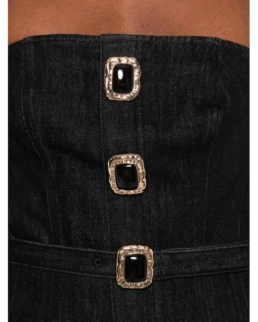 Self-Portrait Black Denim Bandeau Midi Dress