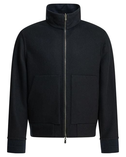 Brunello Cucinelli Blue Cashmere Bomber Jacket for men