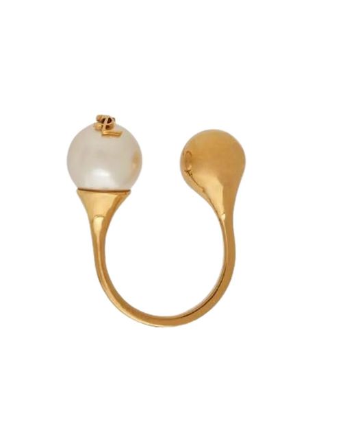 Saint Laurent Black Cassandre Pearl And Ball Ring