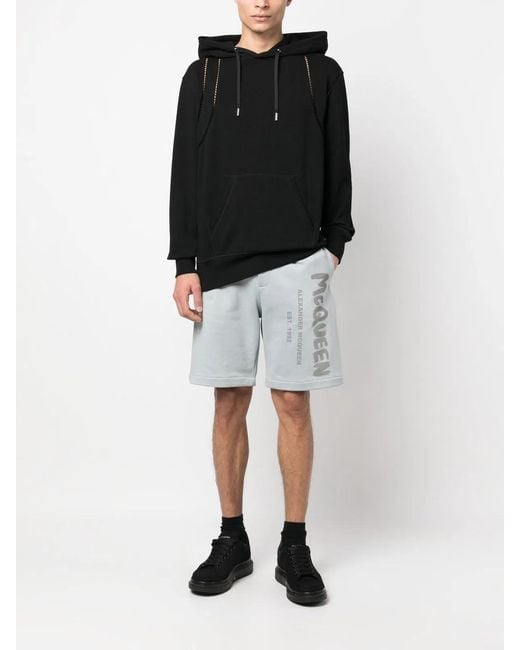 McQueen Black Crochet Hrnss Hoodie Organic L for men