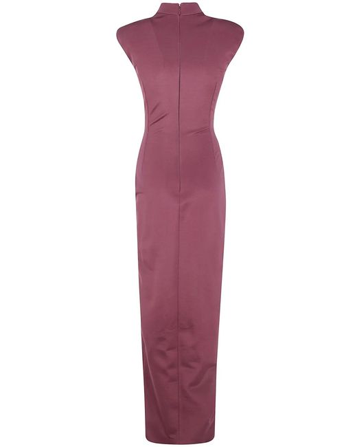 Balmain Purple Zipped Compact Jersey Slit Long Dress