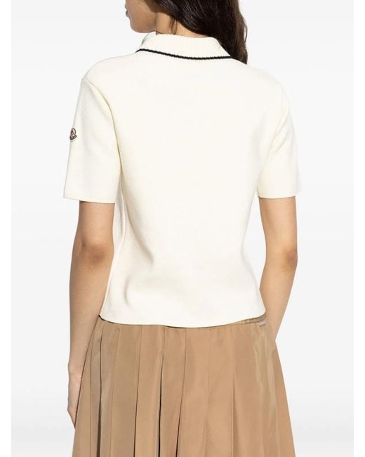Moncler Natural Contrast Stripe Polo Shirt